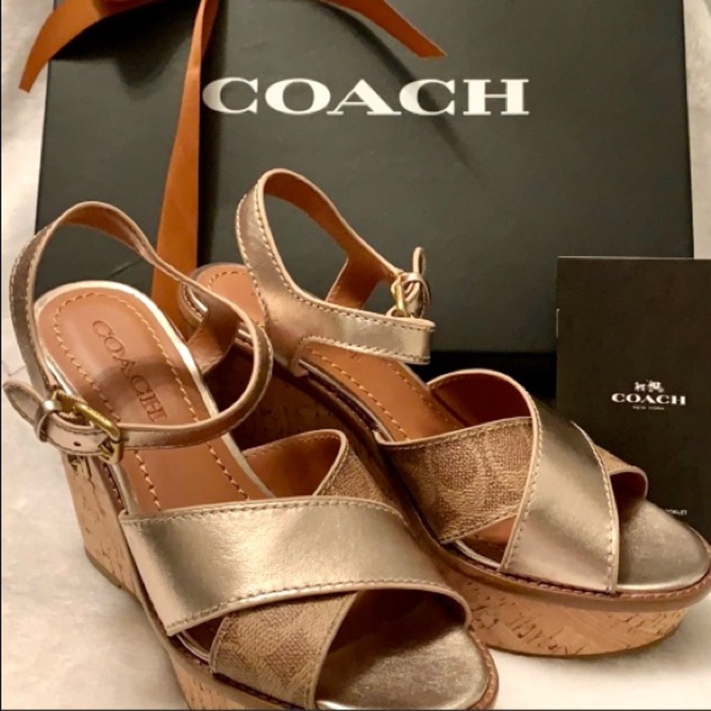 COACH Logo embossed wedge sandal